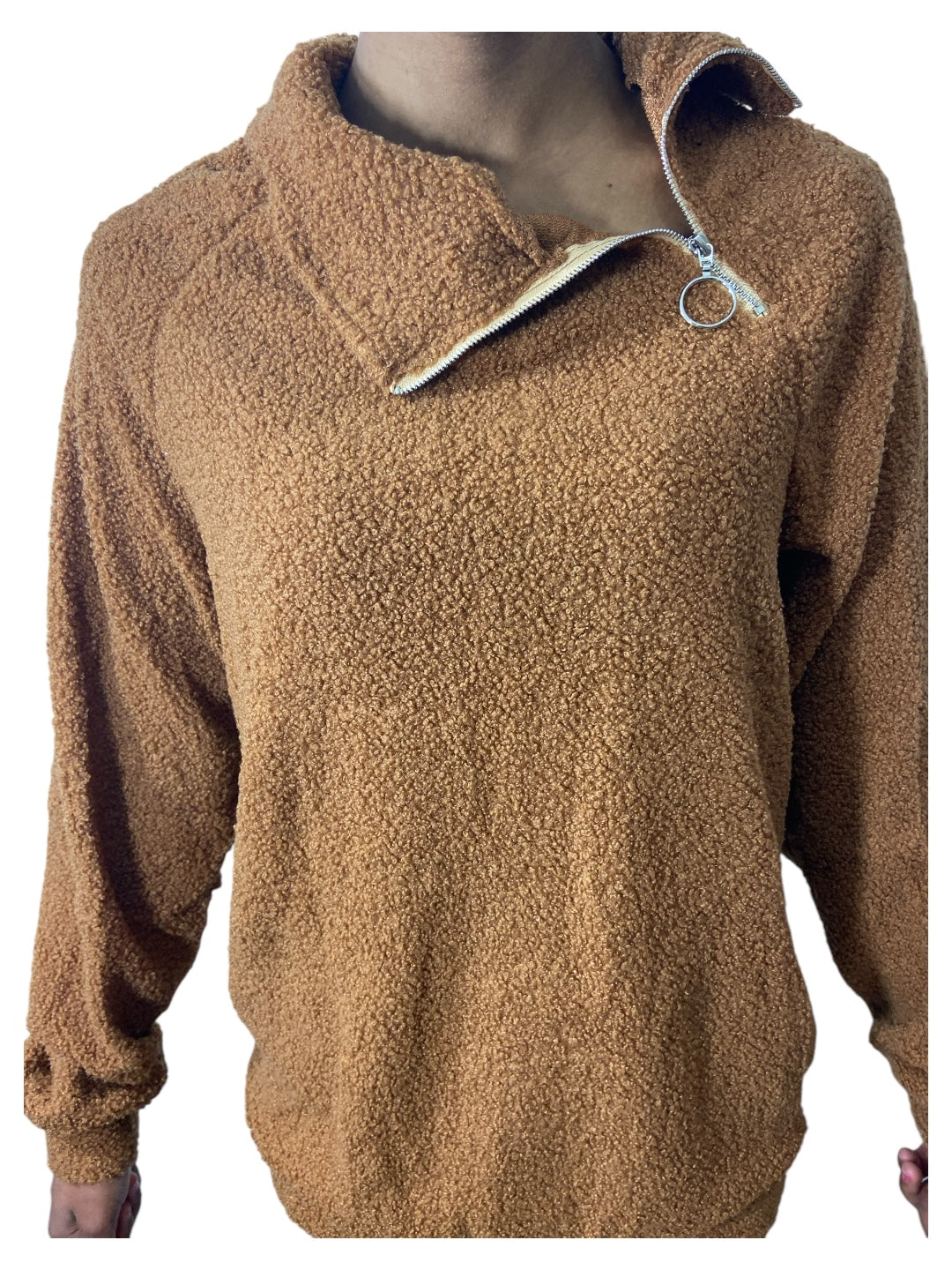 Brown Fuzzy Pullover Long Sleeve Sweater