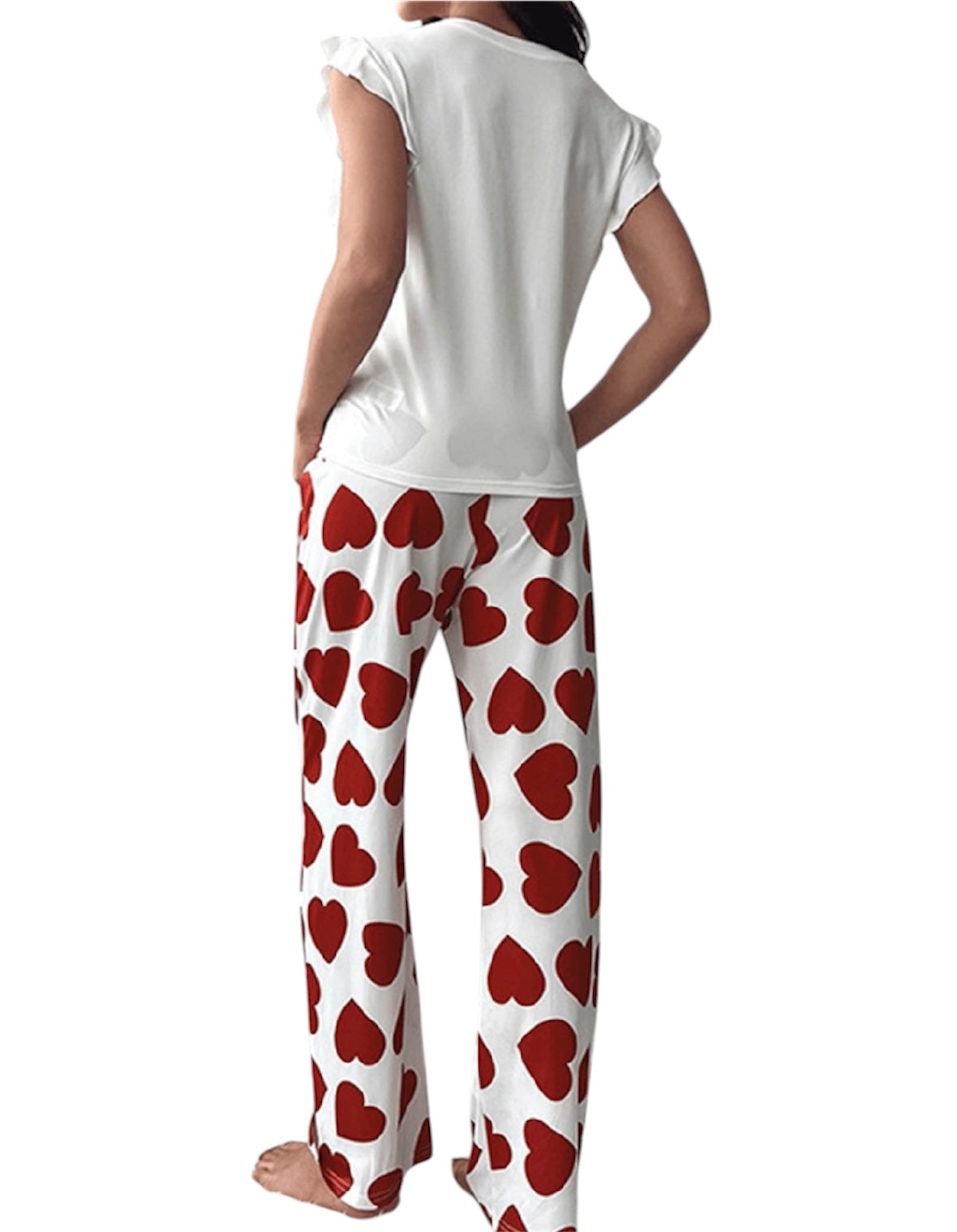 Ruffled Top And Heart Print Pants Lounge Set