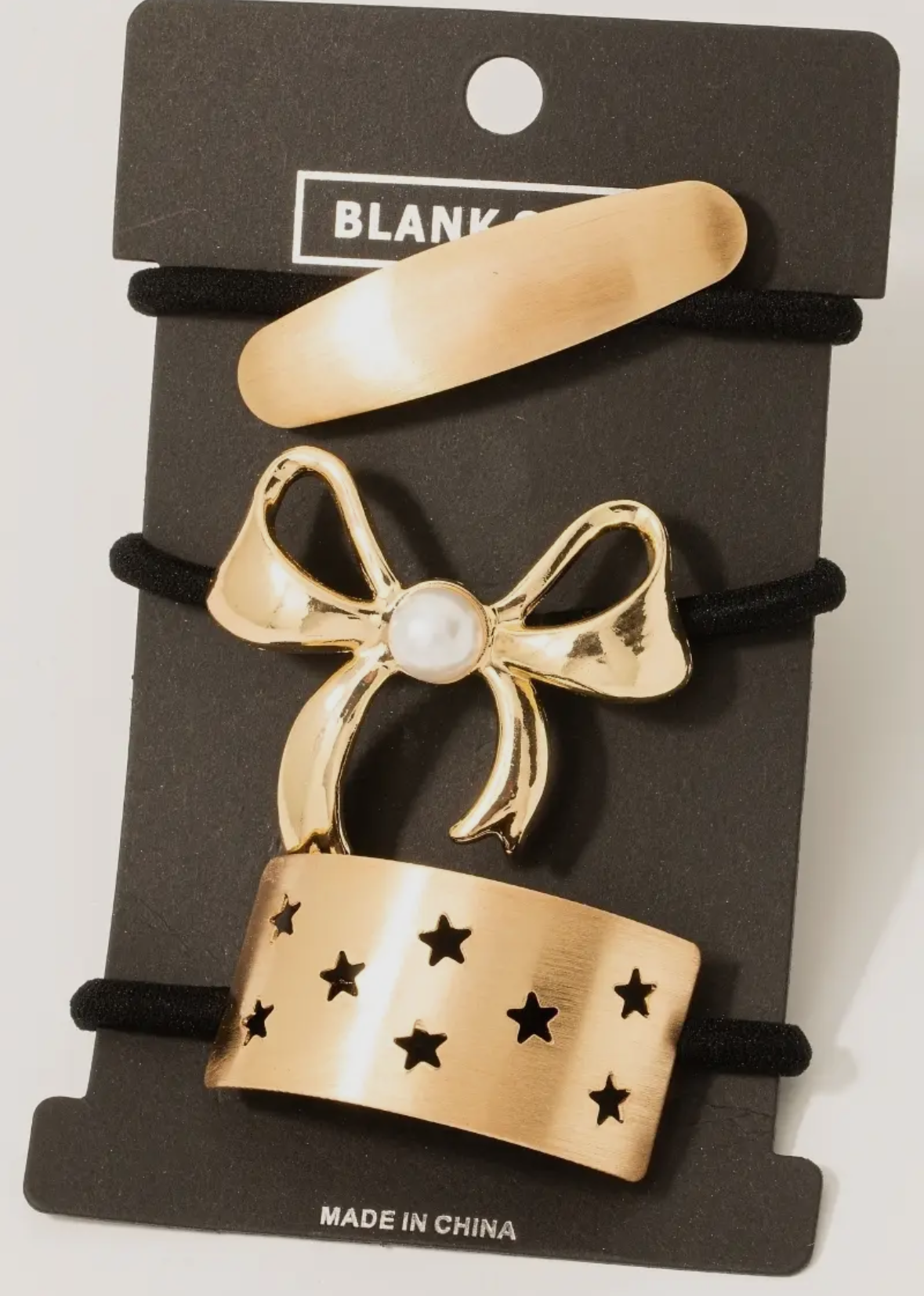 Pearl Stud Ribbon Bow Bar and
Stars Hair Tie