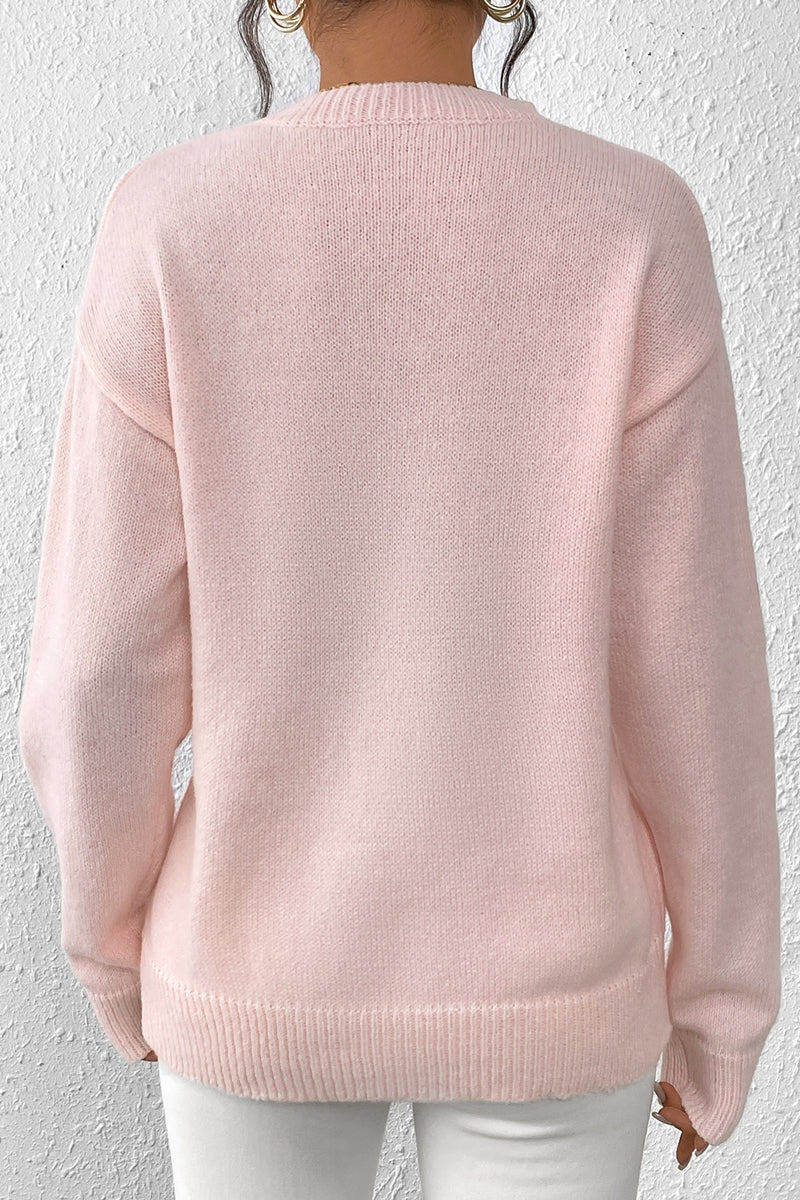 Knit Sequin Bow Round Neck Loose Fit Sweater